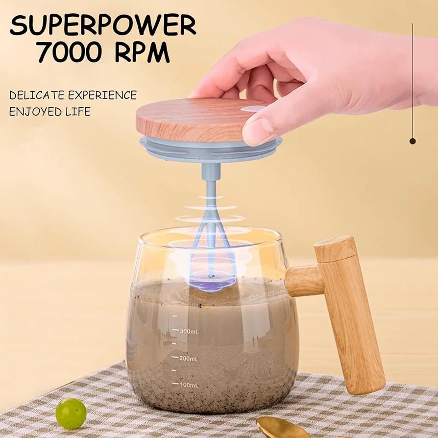 Electric Self Stirring Mug with Lid Auto Mixing Glass Cup for Coffee, Milk, Office Use - SHOP FOR ALL