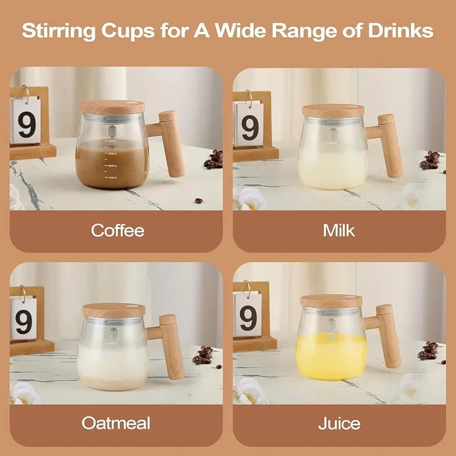 Electric Self Stirring Mug with Lid Auto Mixing Glass Cup for Coffee, Milk, Office Use - SHOP FOR ALL