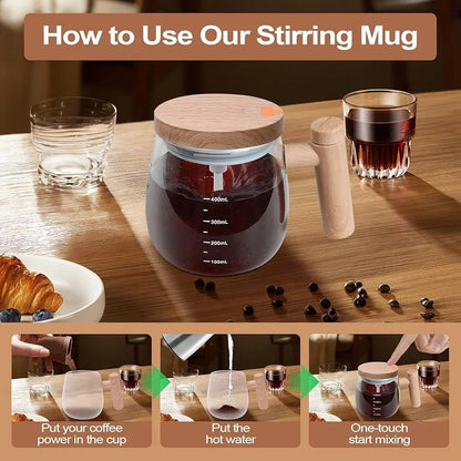Electric Self Stirring Mug with Lid Auto Mixing Glass Cup for Coffee, Milk, Office Use - SHOP FOR ALL
